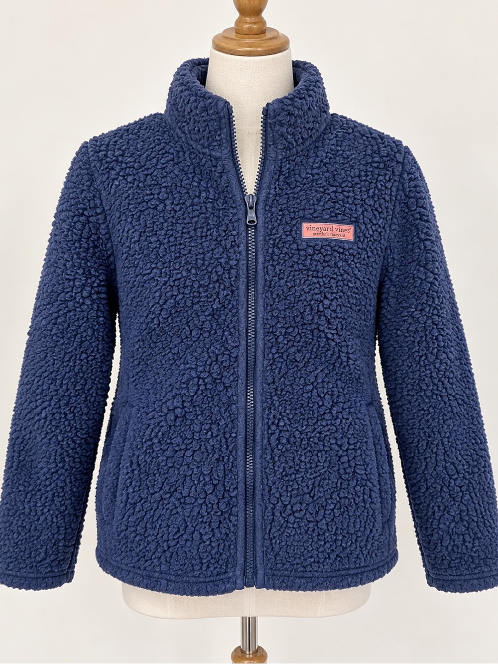 Vineyard Vines Girls M 12-14 Navy Sherpa Fleece Full Zip Jacket